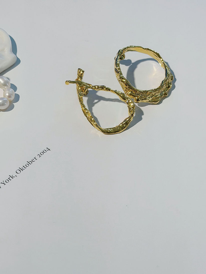 Organic Gold & Pearl Hoop Earrings (2 Styles)