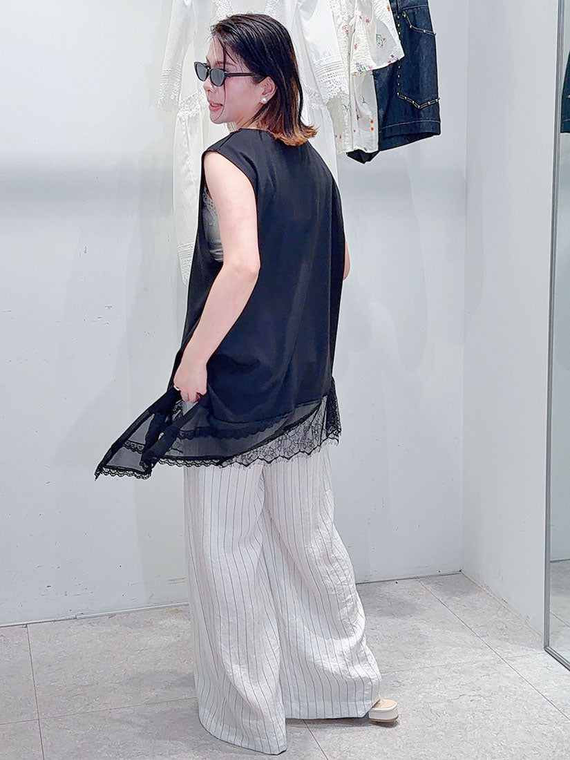 Flap Detailed Pin-Striped Wide Leg Pants (2 Colours)