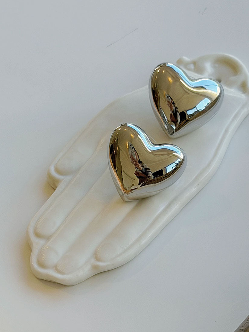 Polished Silver Romance Heart Earrings (2 Styles)