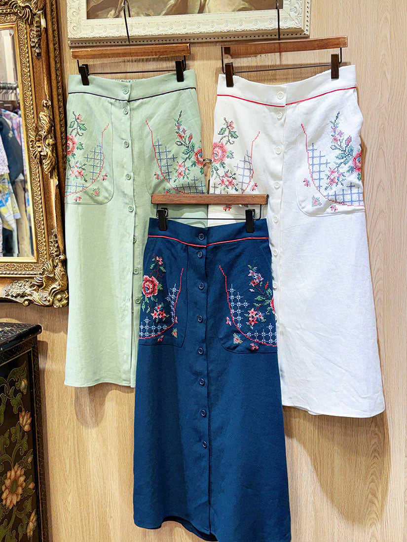 Cross Stitch Embroidered Skirt (3 Colours)