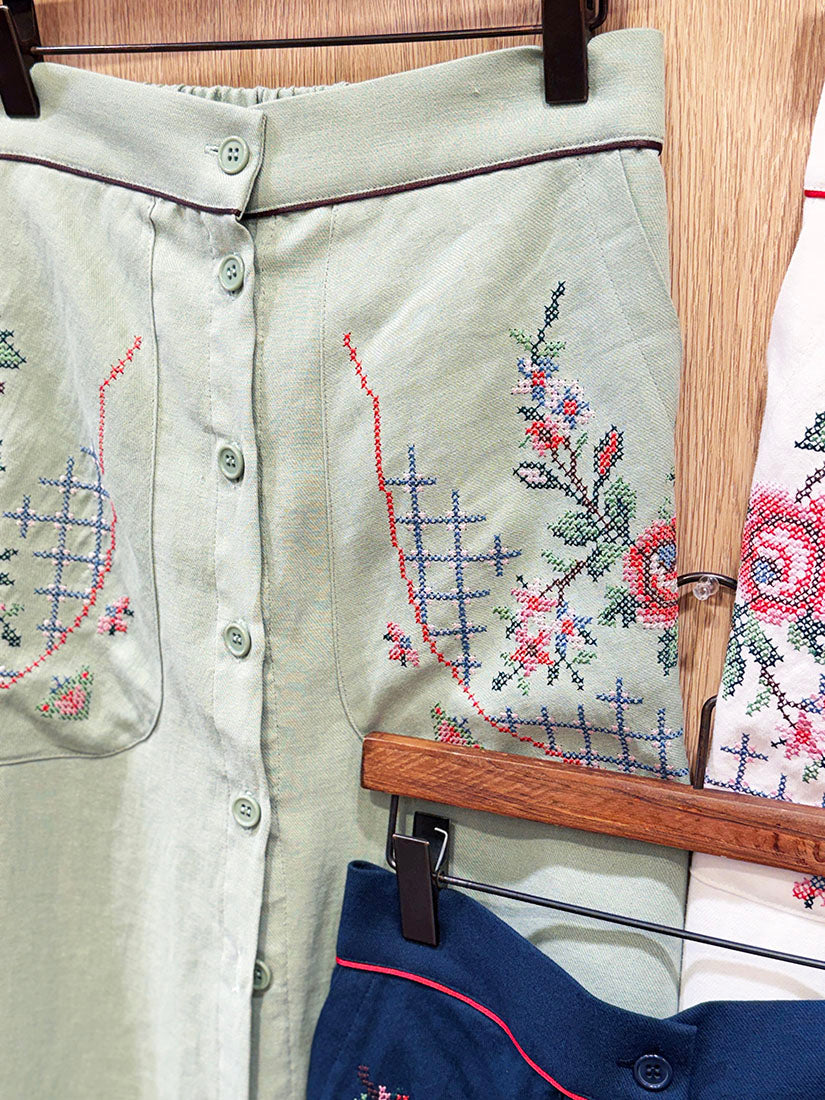 Cross Stitch Embroidered Skirt (3 Colours)