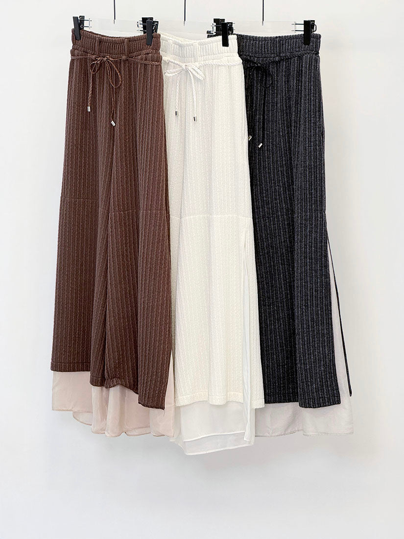 Layered Hem Knitted Pants With Leather Braid String (4 Colours)