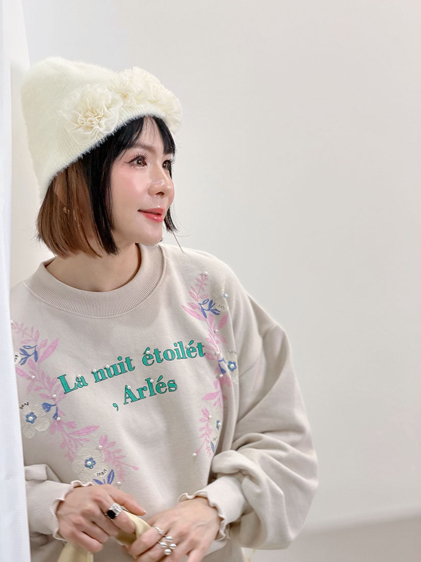 Floral Applique Fluffy Beanie (3 Colours)