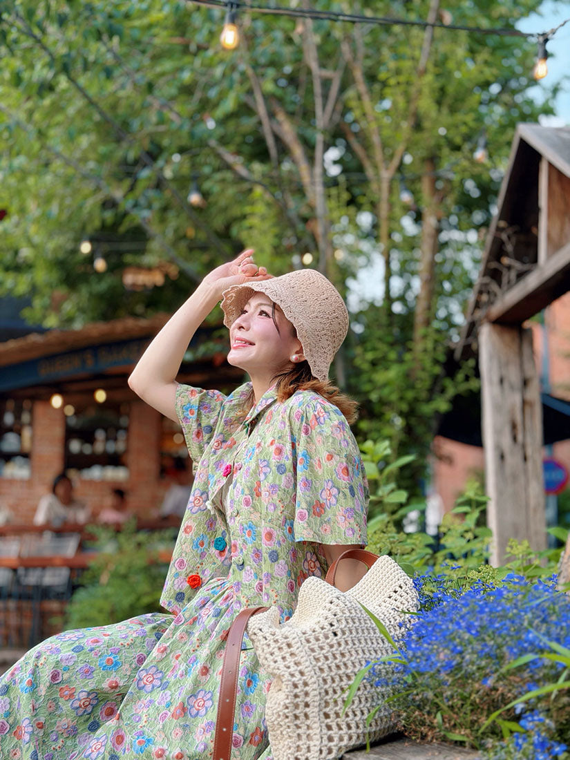 Crochet Floral Printed Blouse(3 Colours)