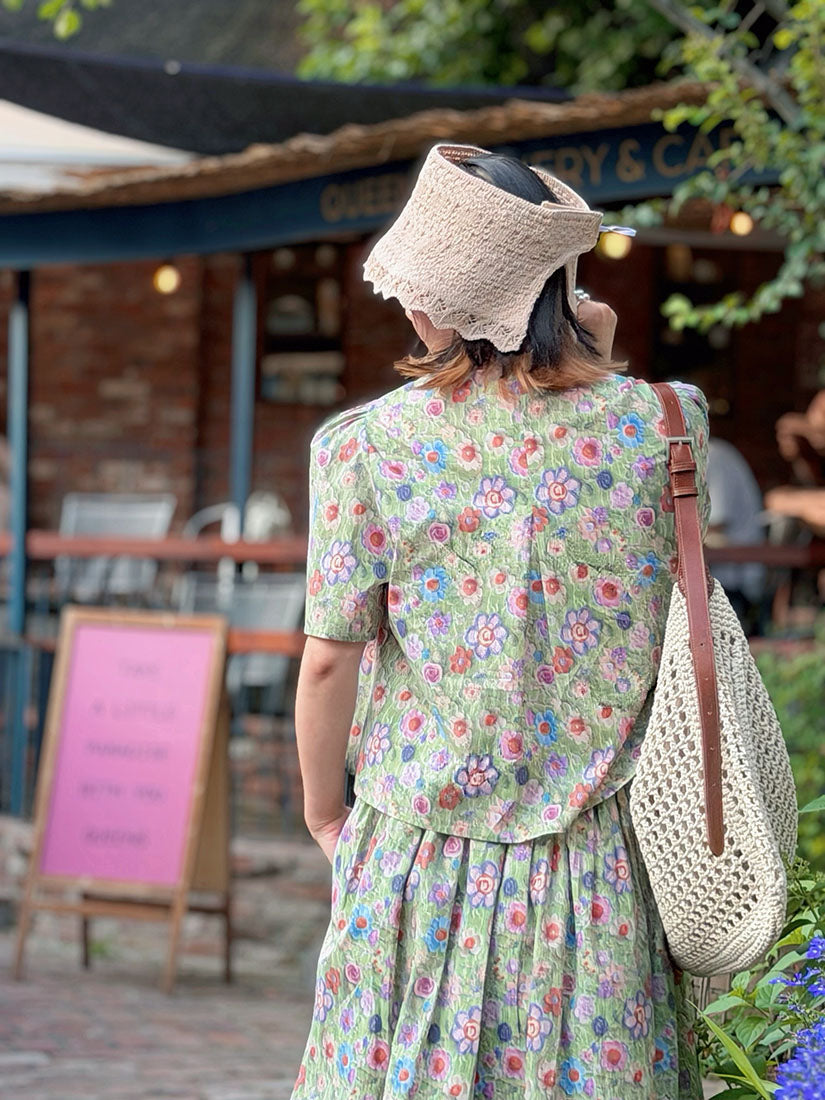 Crochet Floral Printed Blouse(3 Colours)