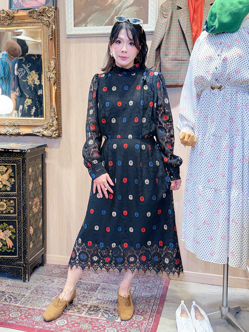 Tie Neck Back Floral Lace Dress (2 Colours)