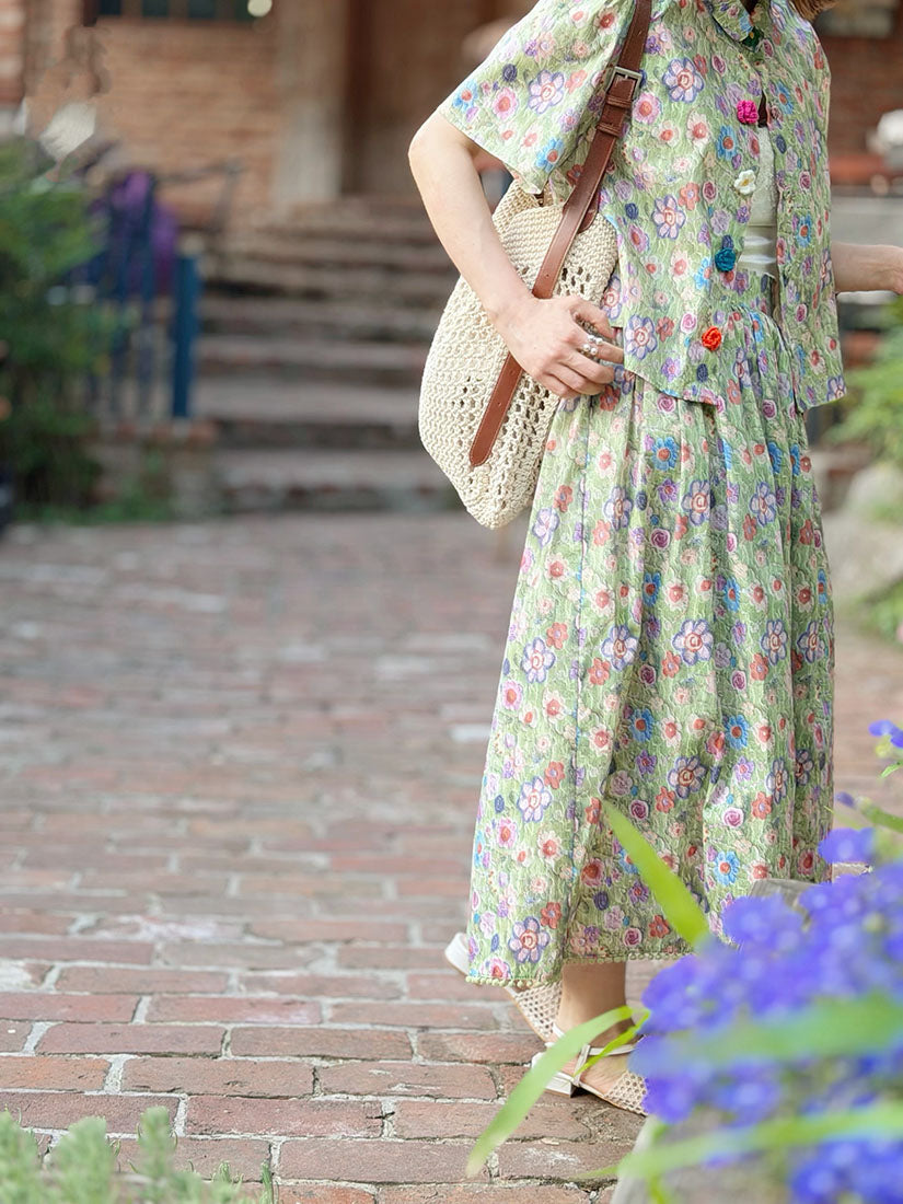 Crochet Floral Printed Blouse(3 Colours)