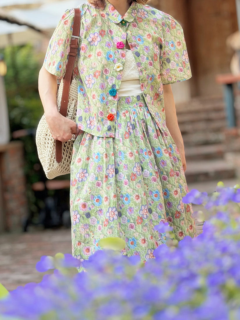 Crochet Floral Printed Blouse(3 Colours)