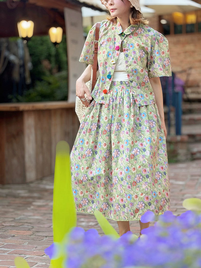 Crochet Floral Printed Blouse(3 Colours)