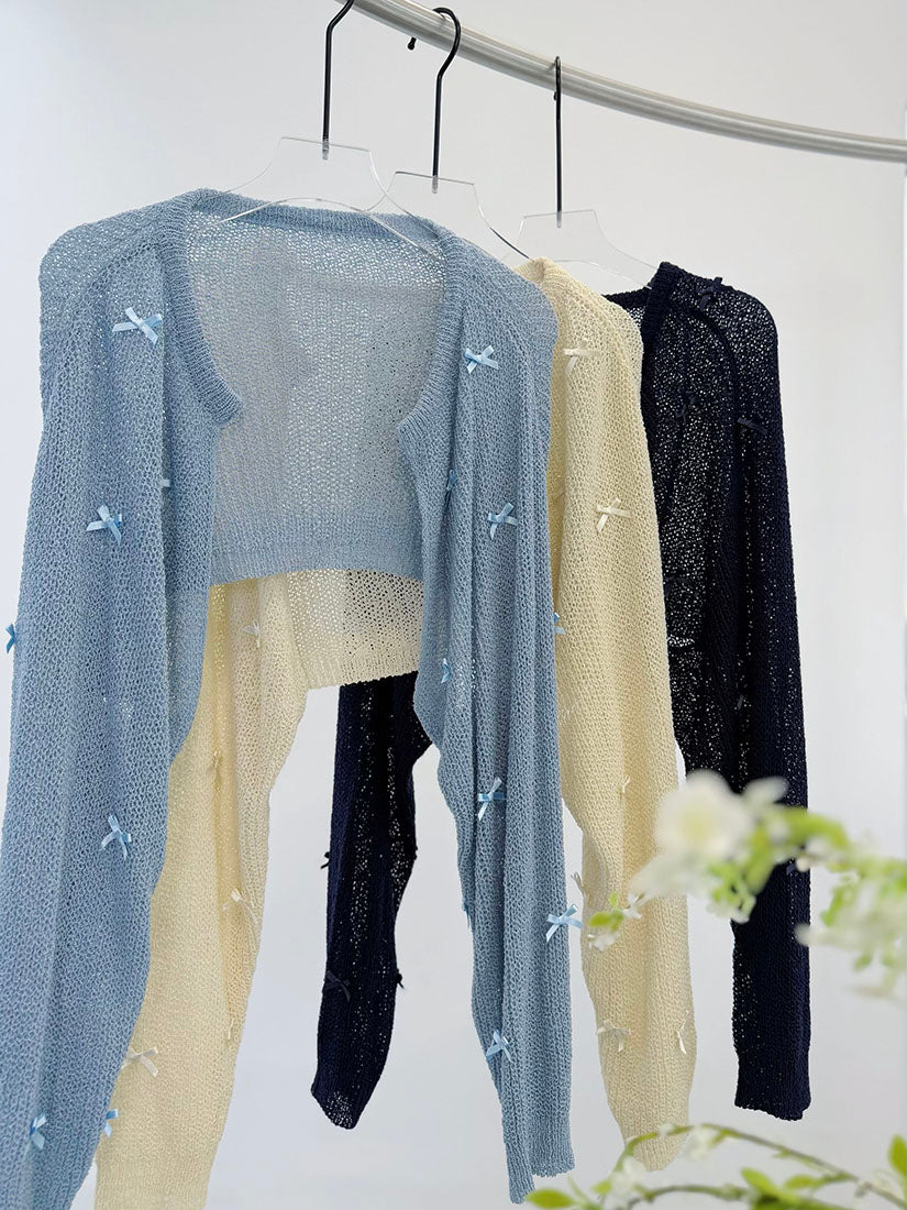 Ribbon Bow Long Sleeve Knitted Shrug (3 Colours)
