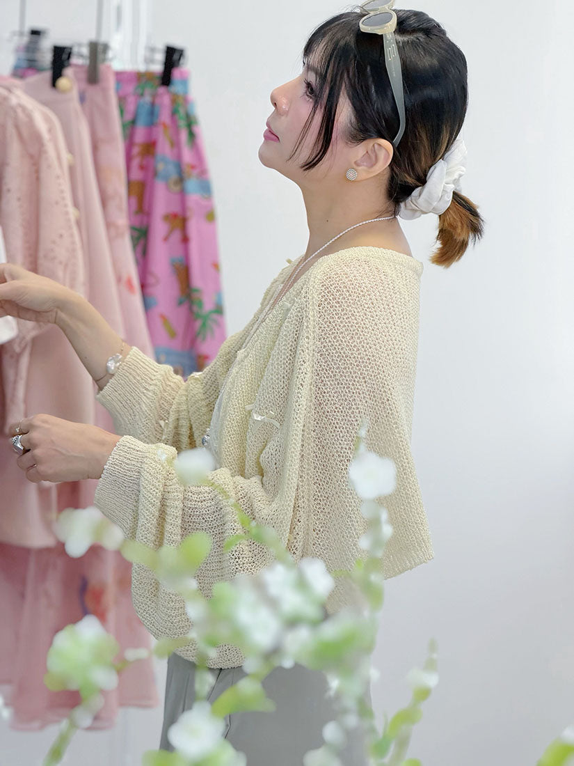 Ribbon Bow Long Sleeve Knitted Shrug (3 Colours)