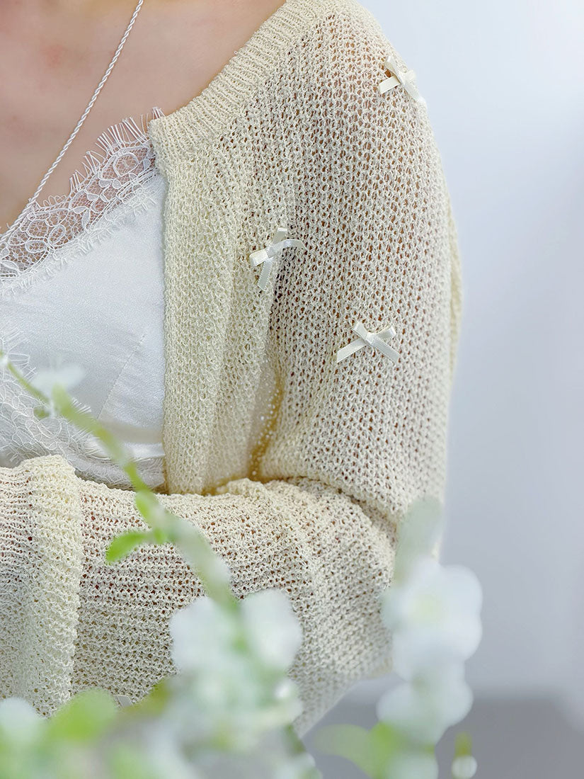 Ribbon Bow Long Sleeve Knitted Shrug (3 Colours)