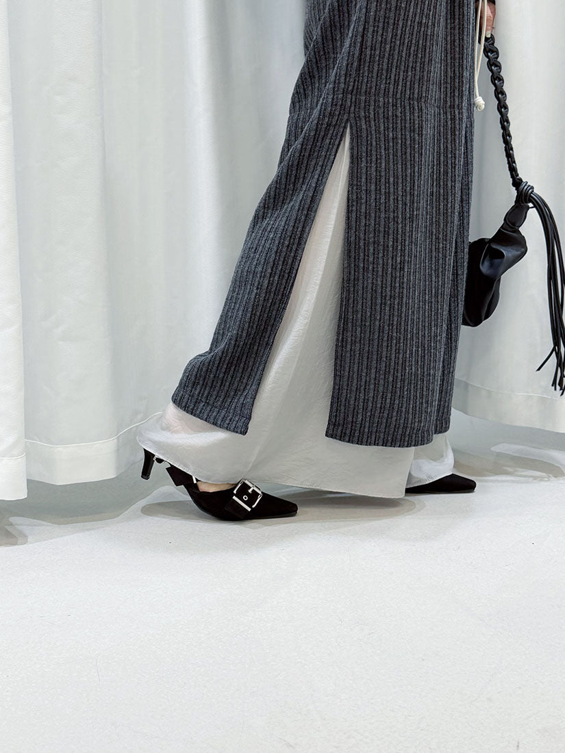 Layered Hem Knitted Pants With Leather Braid String (4 Colours)