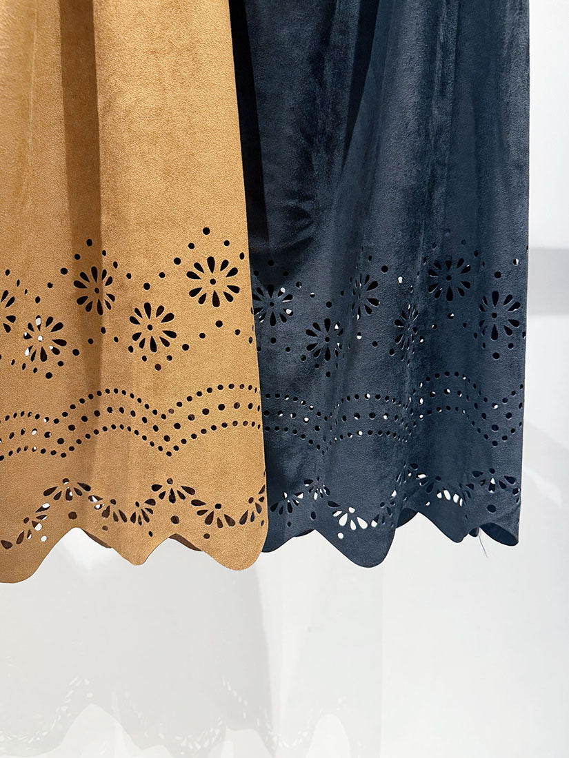 Floral Laser Cut Suede Skirt