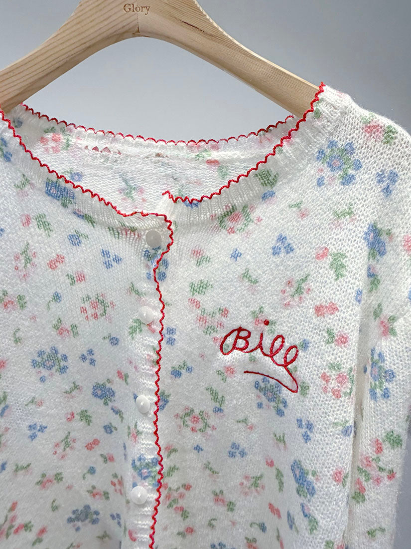Embroidered Edge Floral Printed Cardigan (3 Colours)