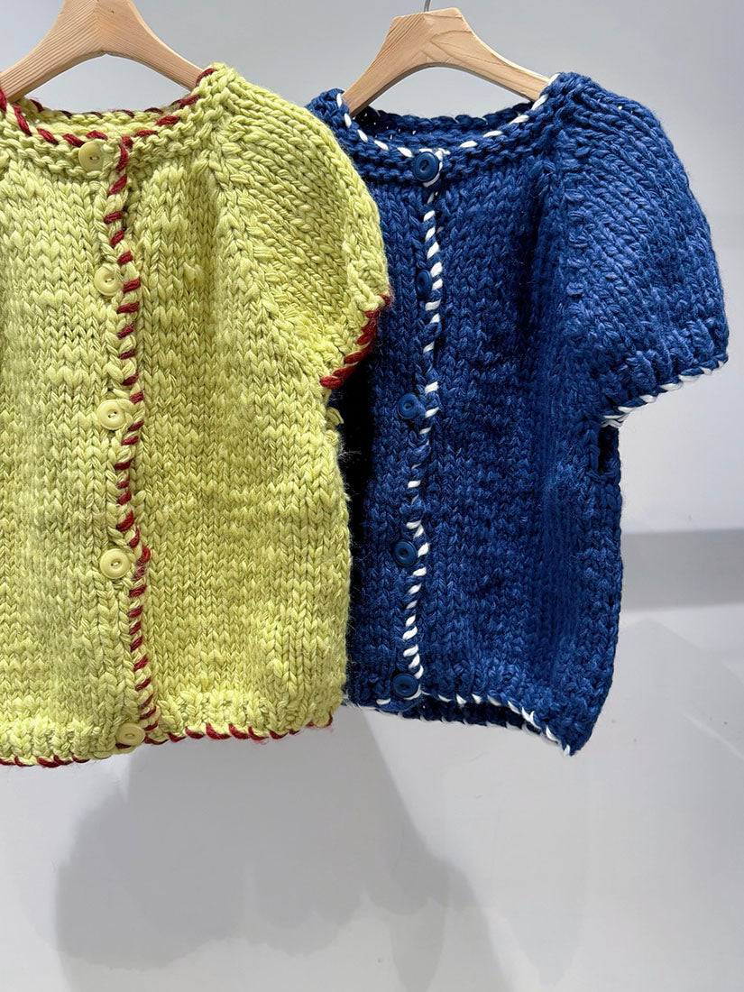 Chunky Contrast Whipstitch Cape Sleeve Cardigan (2 Colours)