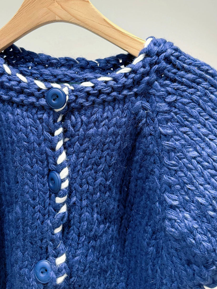 Chunky Contrast Whipstitch Cape Sleeve Cardigan (2 Colours)