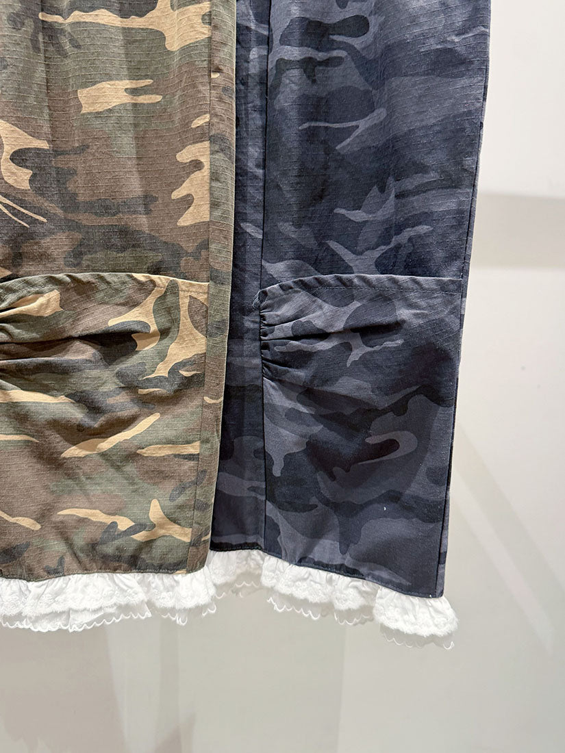 Layered Lace Hem Camouflage Printed Pants (2 Colours)