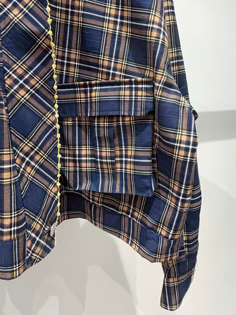 Embroidered Trim Plaid Turtle Neck Cargo Jacket (2 Colours)
