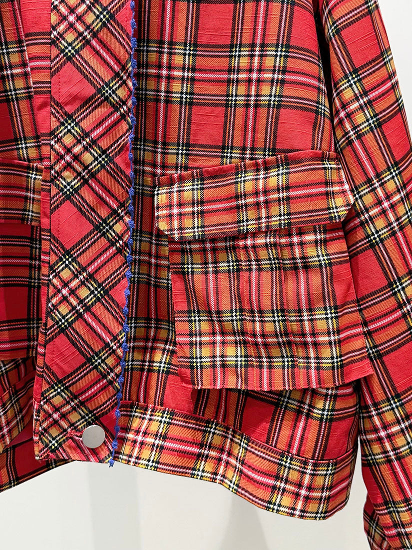 Embroidered Trim Plaid Turtle Neck Cargo Jacket (2 Colours)