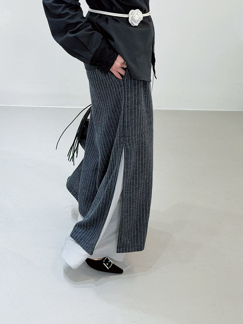 Layered Hem Knitted Pants With Leather Braid String (4 Colours)