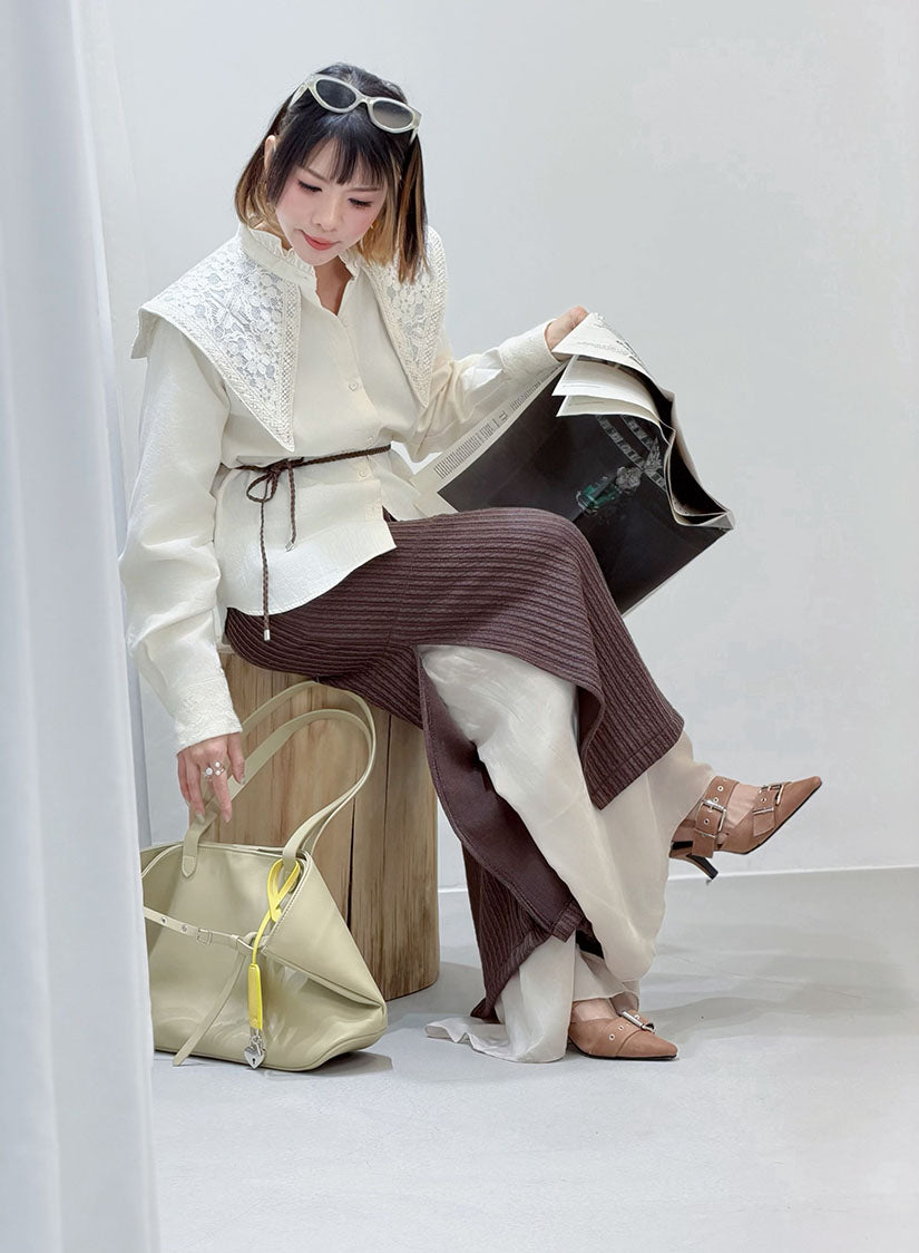 Ruffle Stand Collar With Lace Sailor Flap Shirt (2 Colours)