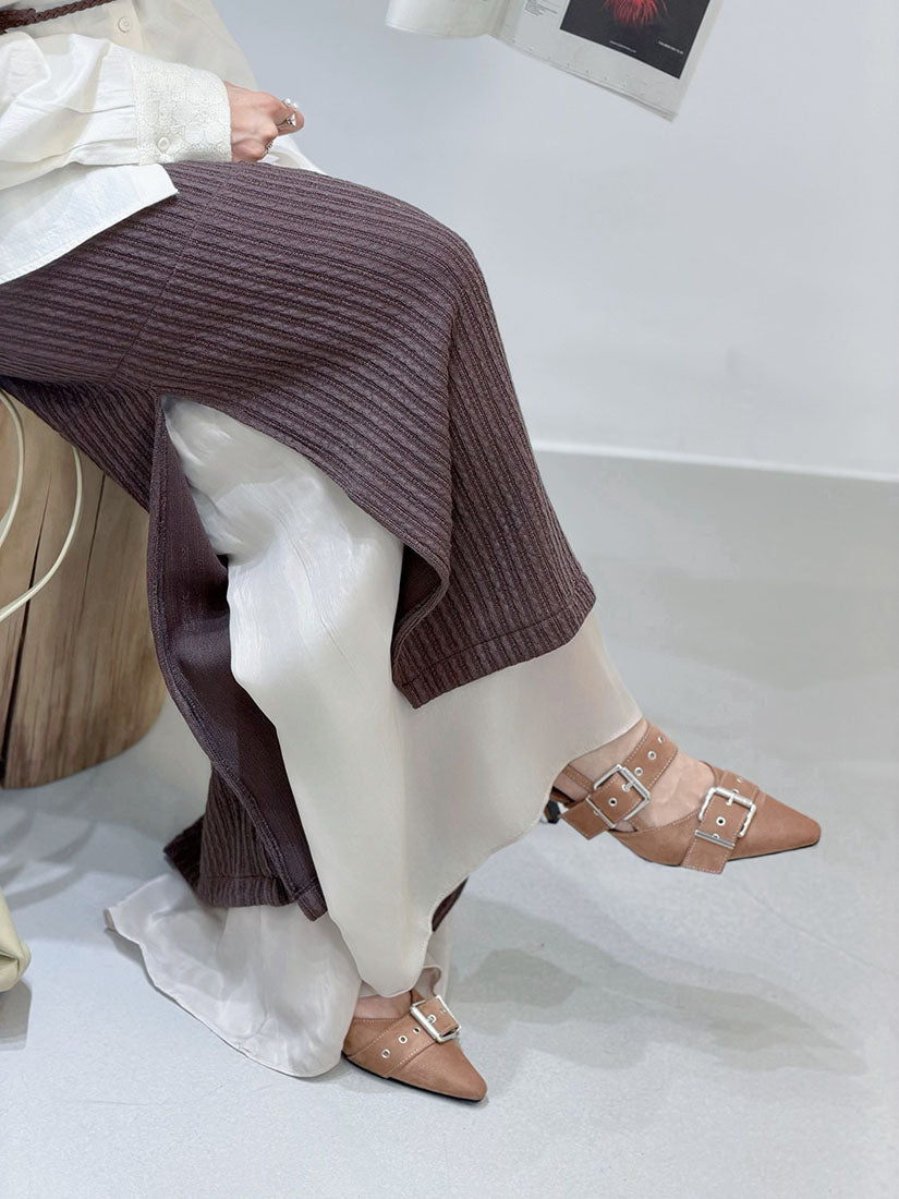 Layered Hem Knitted Pants With Leather Braid String (4 Colours)