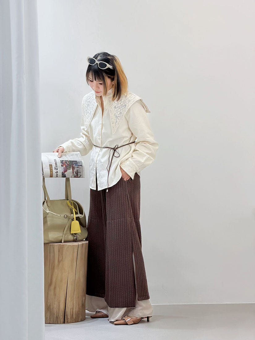 Ruffle Stand Collar With Lace Sailor Flap Shirt (2 Colours)