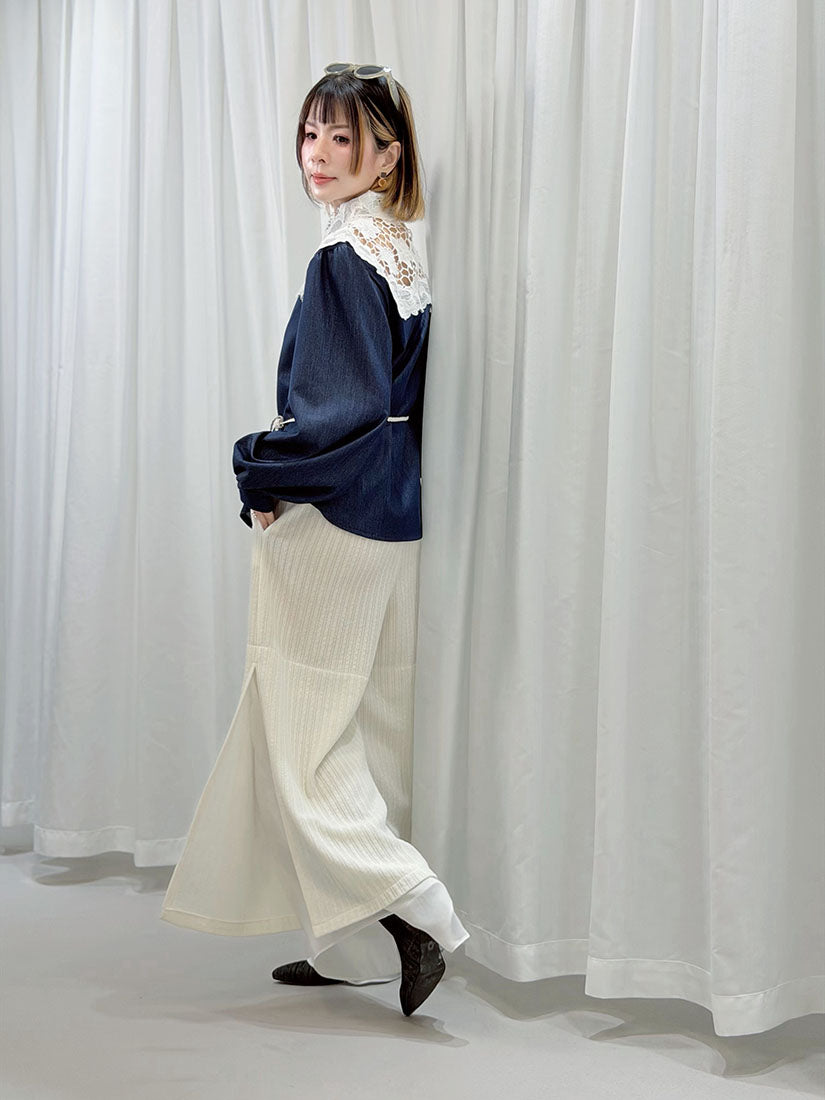 Layered Hem Knitted Pants With Leather Braid String (4 Colours)