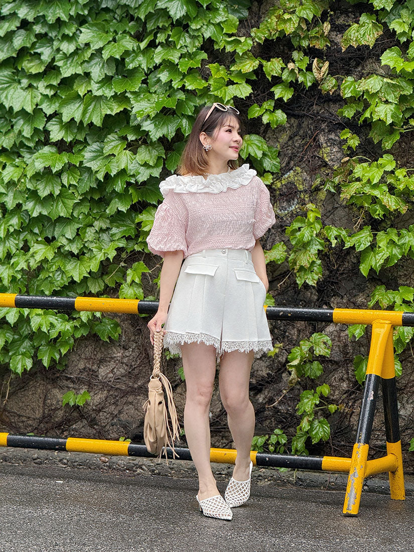 Lace Hem Pleated Shorts (2 Colours)