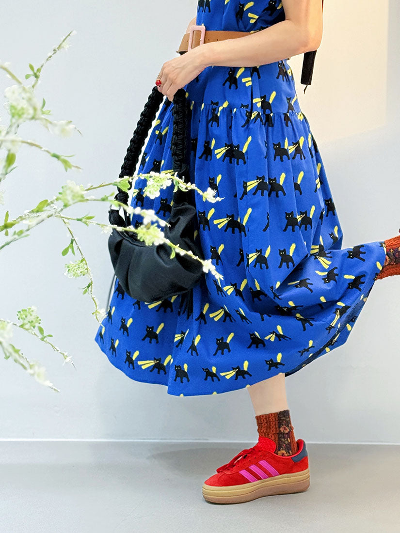 Tie Back Cat Printed Sleeveless Dress