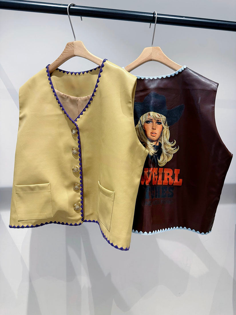 Contrast Scalloped Crochet Edge Vest Jacket (2 Colours)