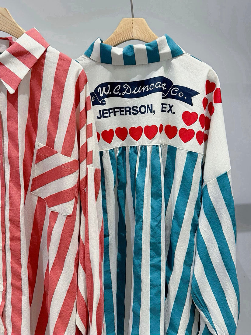 Heart Printed Back Yoke Striped Shirt (2 Colours)