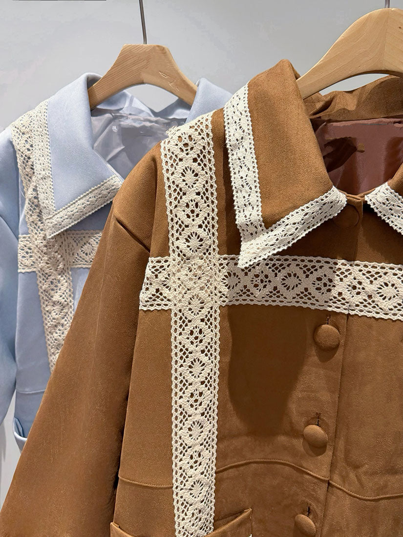 Lace Trim Suede Jacket (2 Colours)