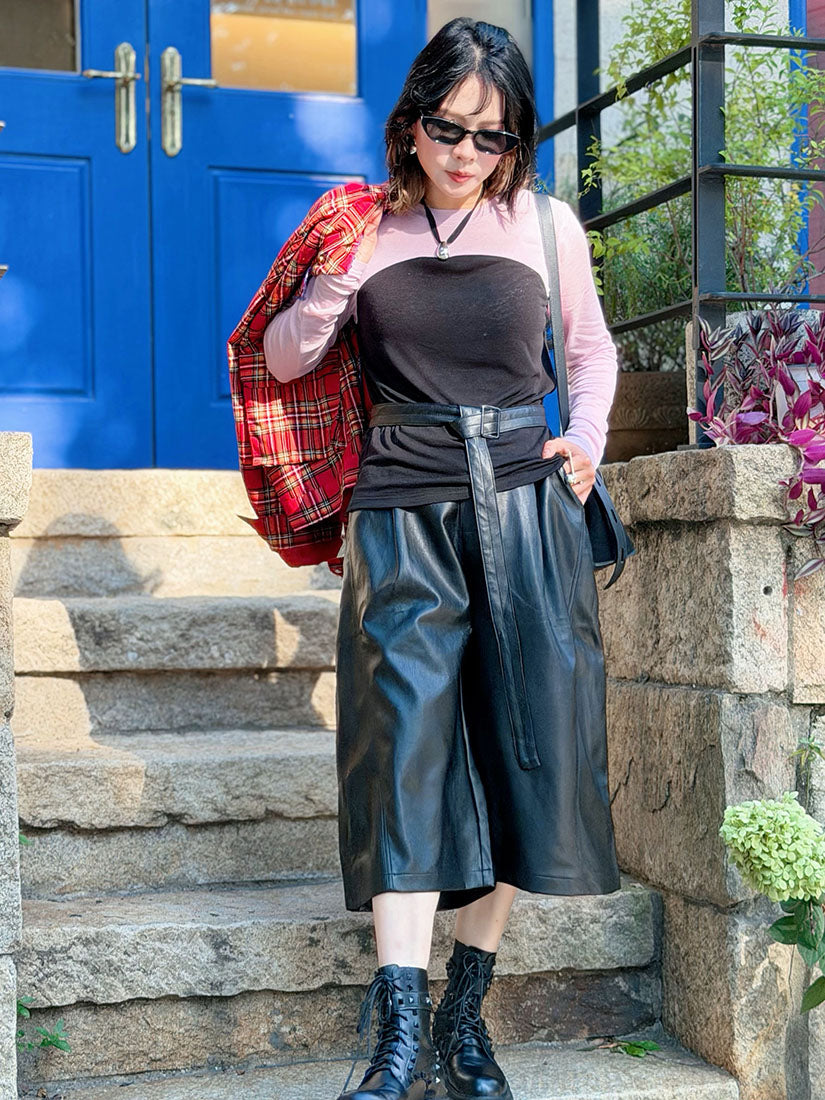 Belted Faux Leather Culottes (2 Colours)