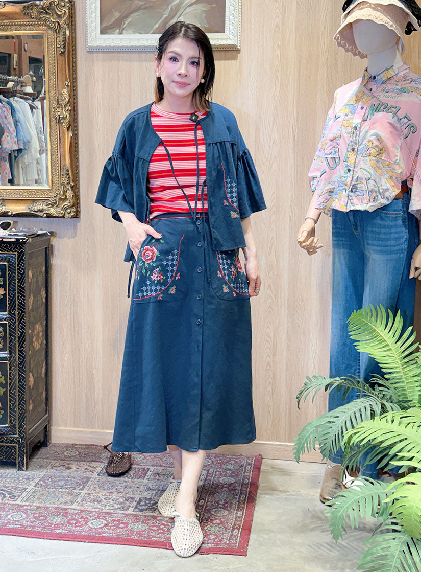 Cross Stitch Embroidered Skirt (3 Colours)