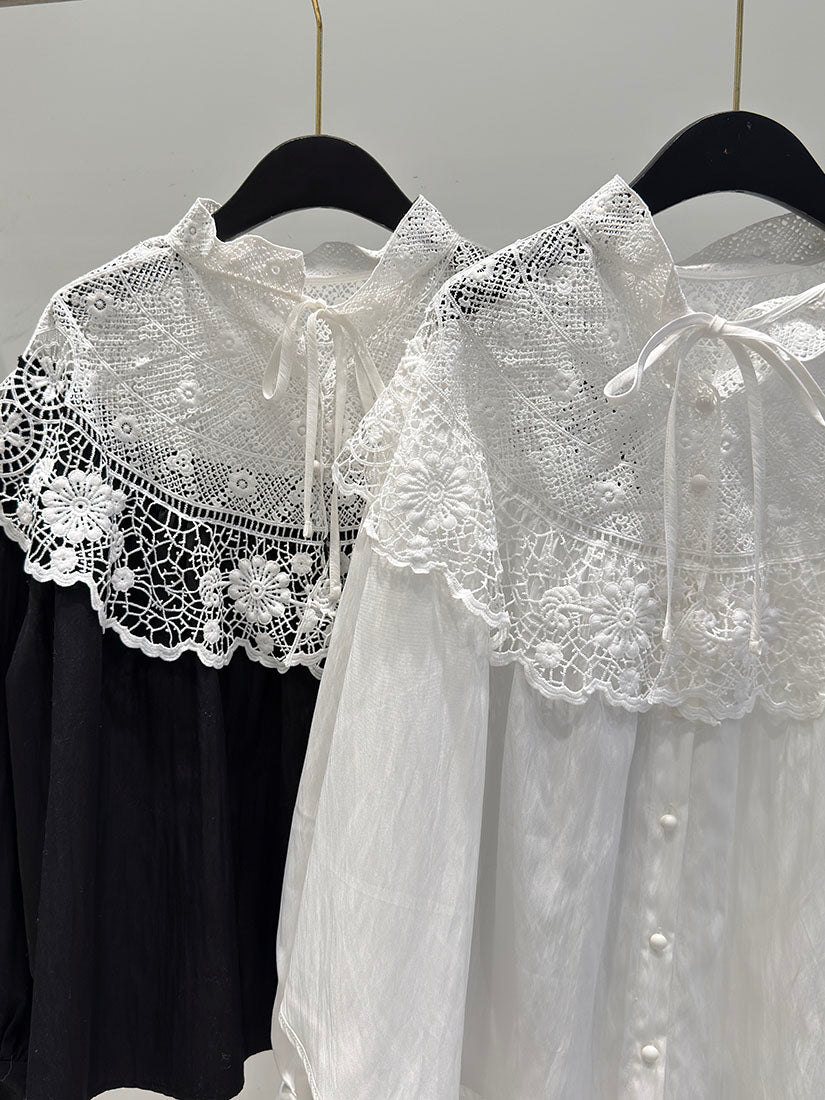 Lace Collar Ruffle Blouse (2 Colours)