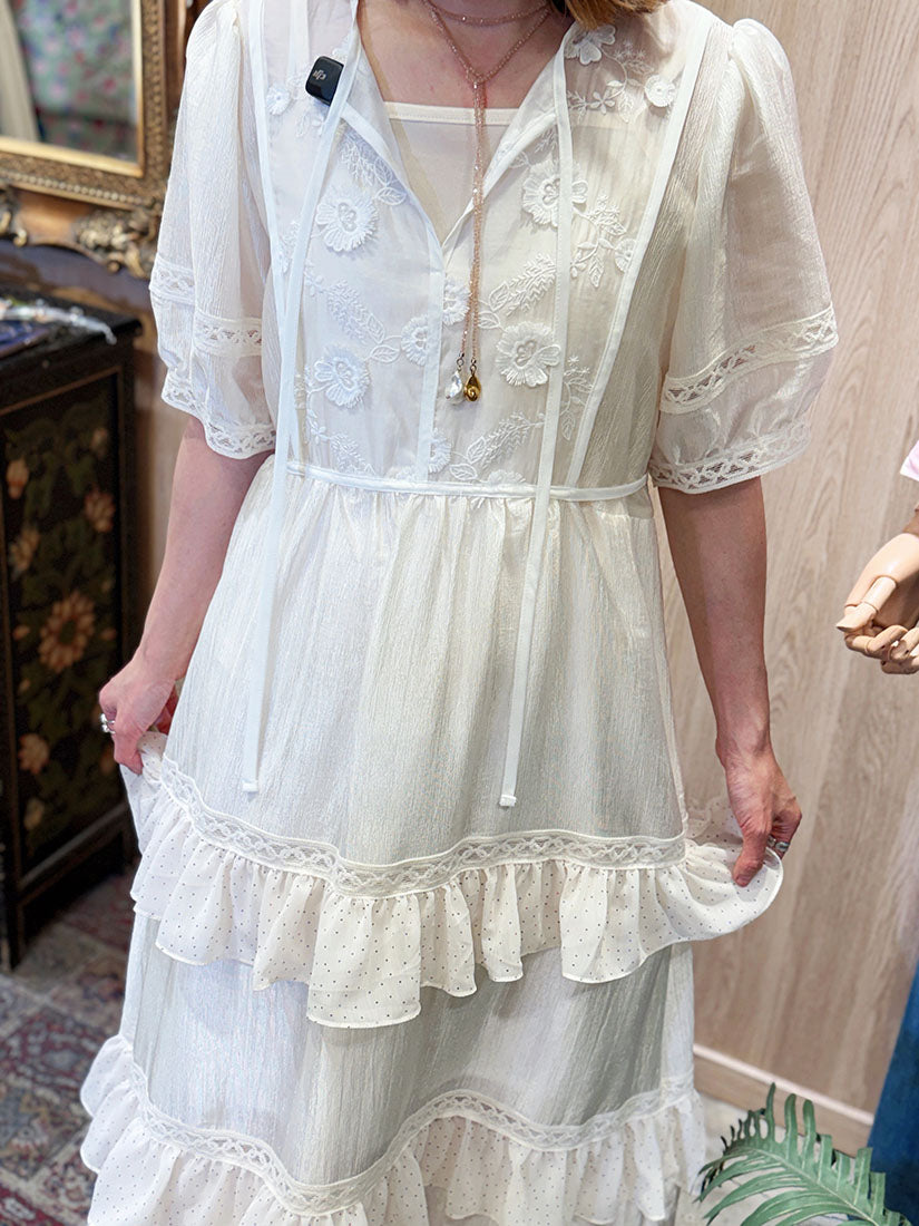 Lace Detailed Ruffle Trim Dress(2 Colours)