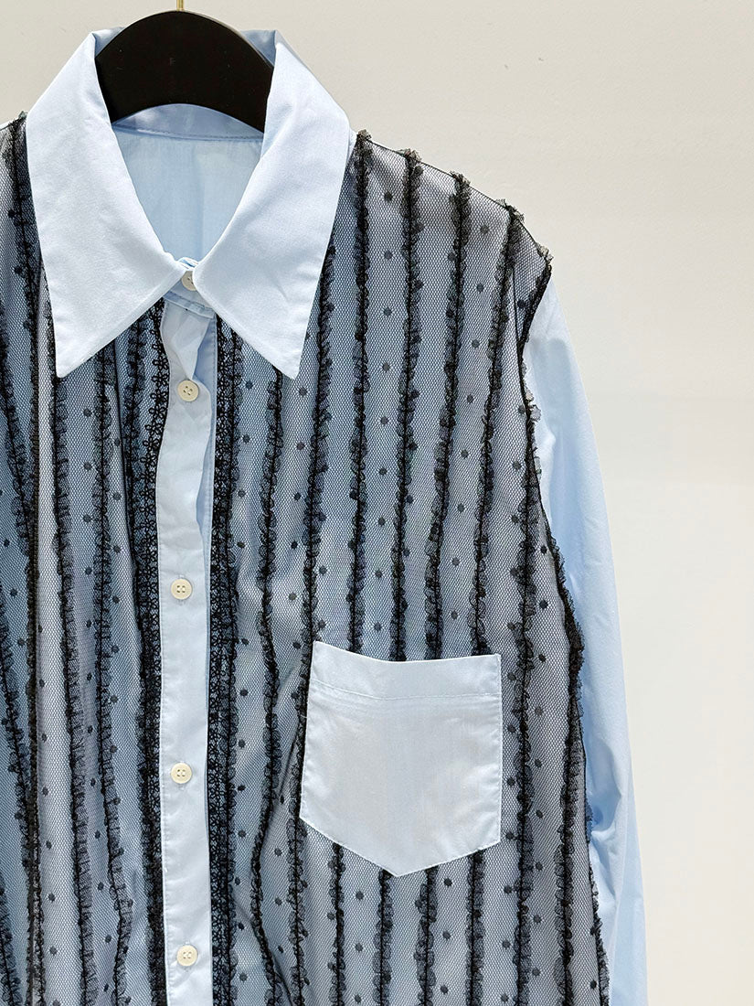 Lace Stripe Ruffle and Dot Shirt