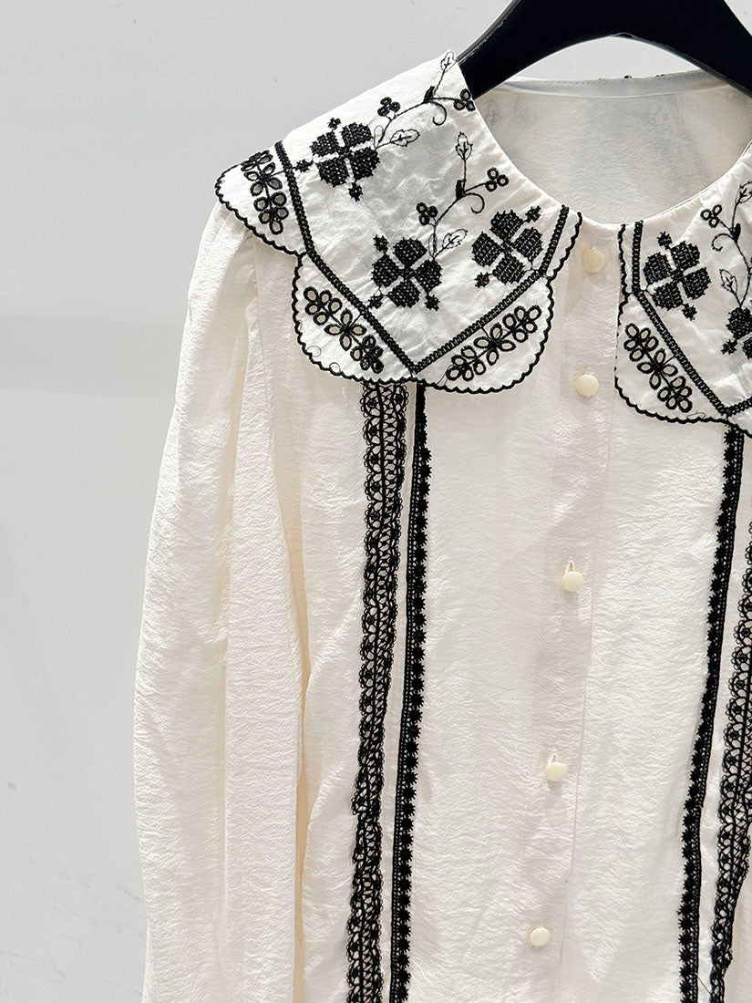 B/W Lace Blossom Blouse