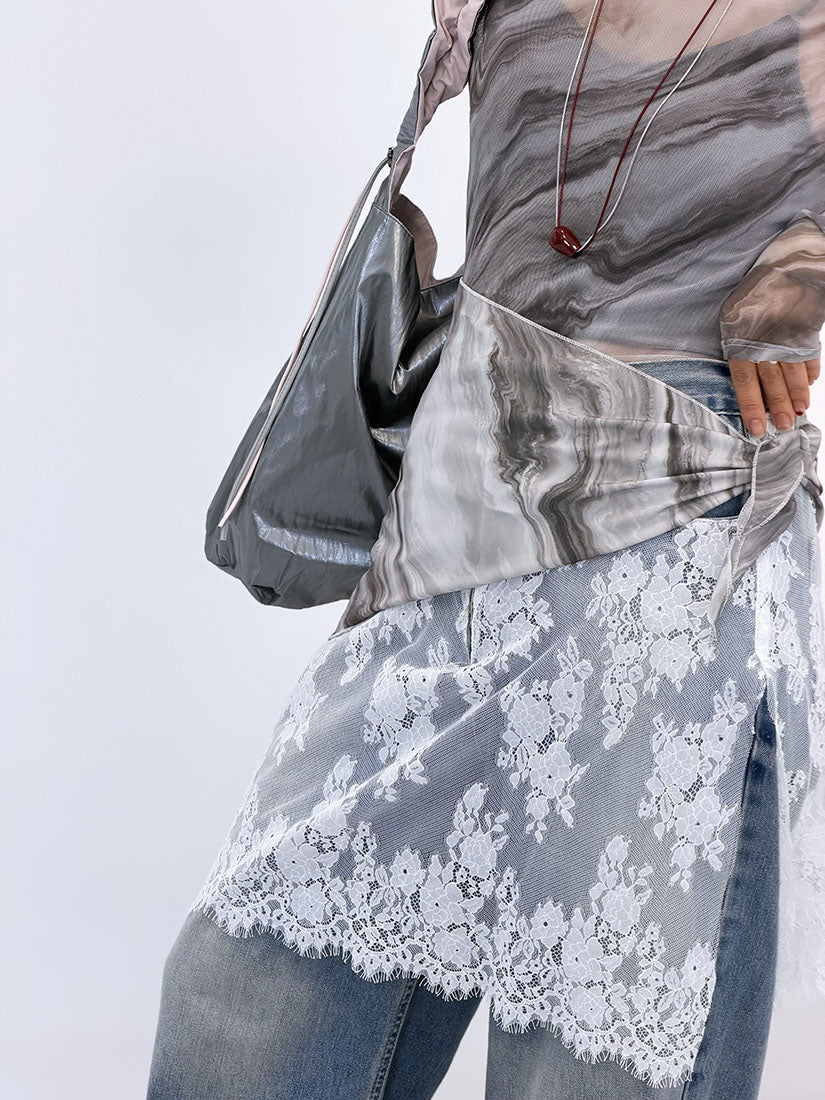 Lace Layered Wide Leg Jeans