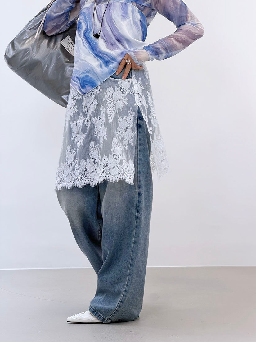 Lace Layered Wide Leg Jeans