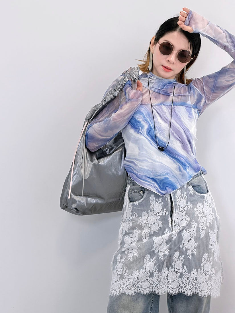 Mable Printed Mesh Top With Scarf (3 Colours)