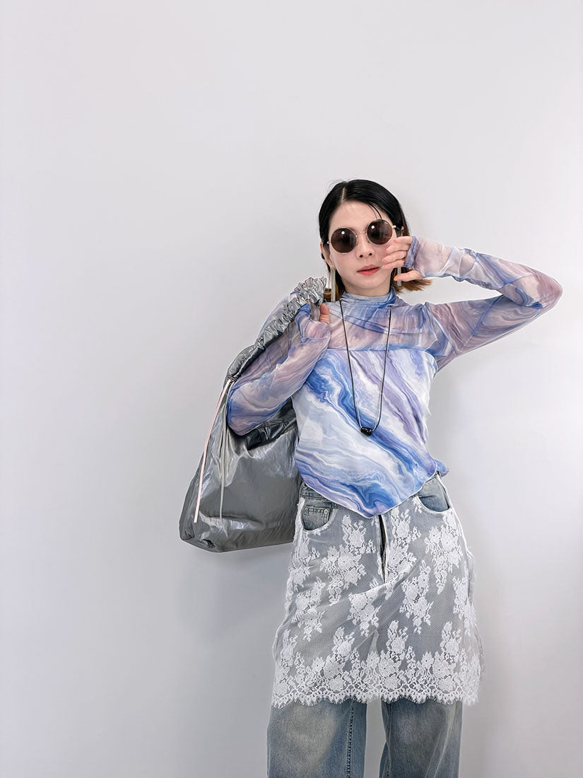 Mable Printed Mesh Top With Scarf (3 Colours)