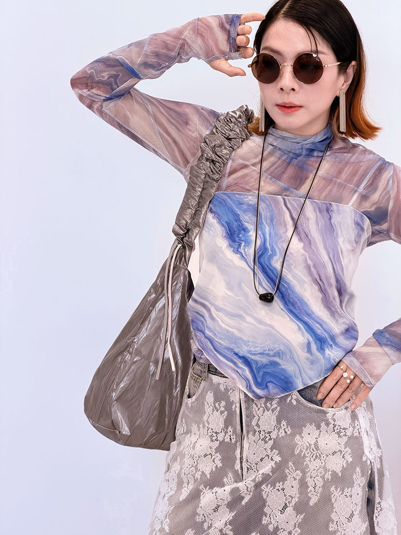 Mable Printed Mesh Top With Scarf (3 Colours)