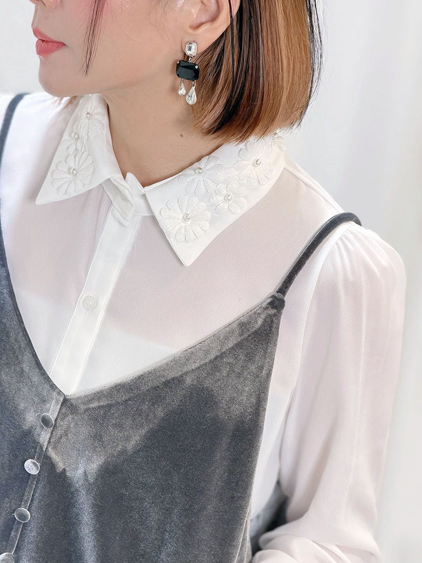 Pearl Lace Collar Blouse (2 Colours)
