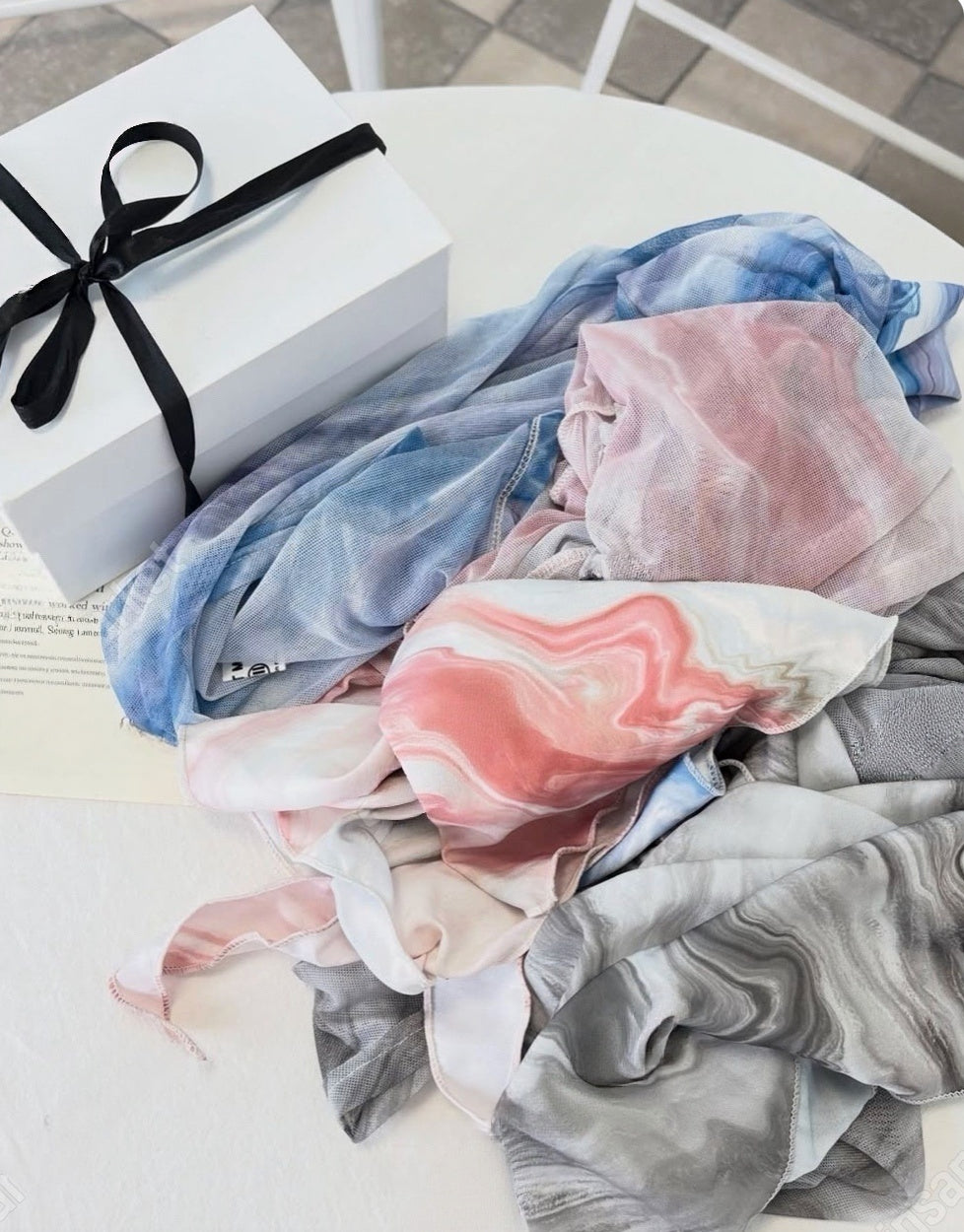 Mable Printed Mesh Top With Scarf (3 Colours)