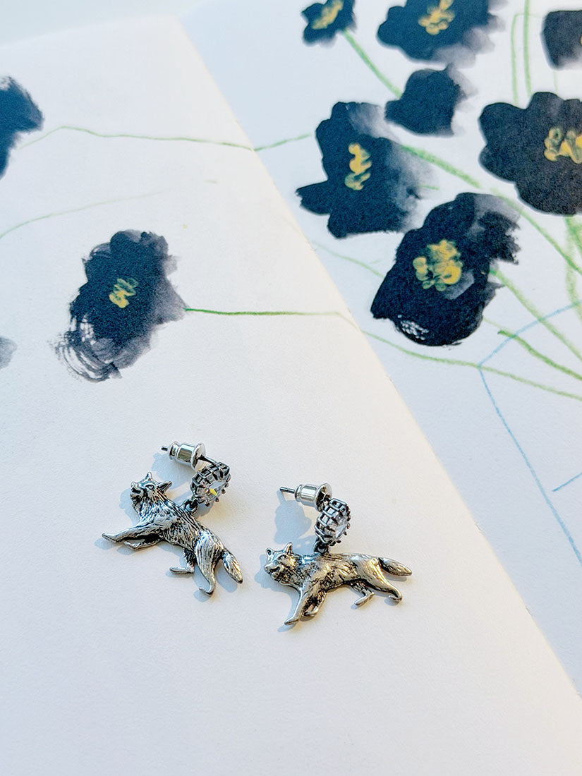 Gemstone Wolf Earrings