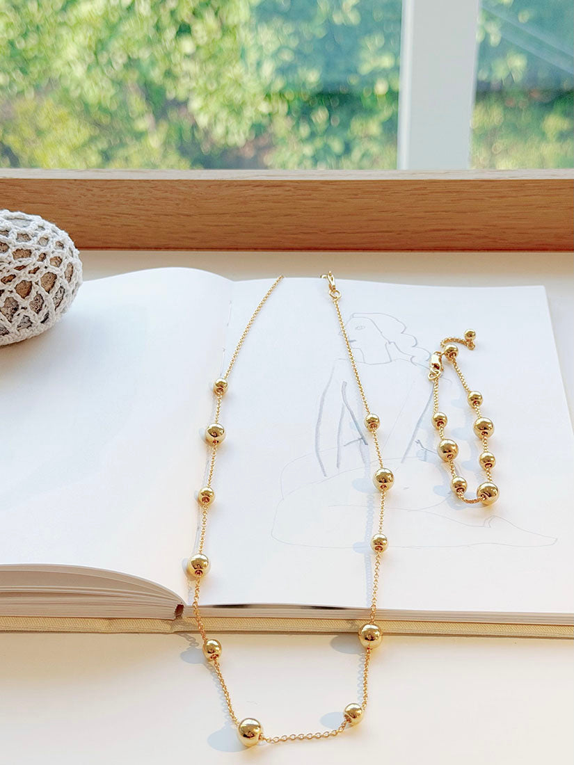 Golden Orb Station Necklace and Bracelet (2 Styles)