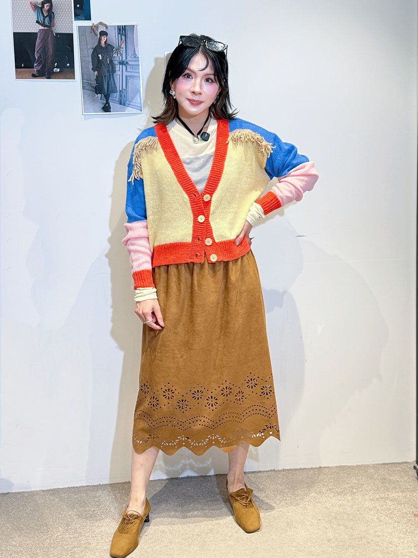 Tassel Colours blocking Cardigan(2 Colours)